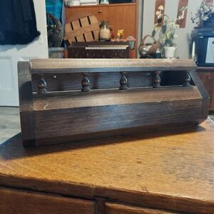 Vintage Rustic Wood Wall Mounted Letter Holder Spindle Rail Spice Rack Brown